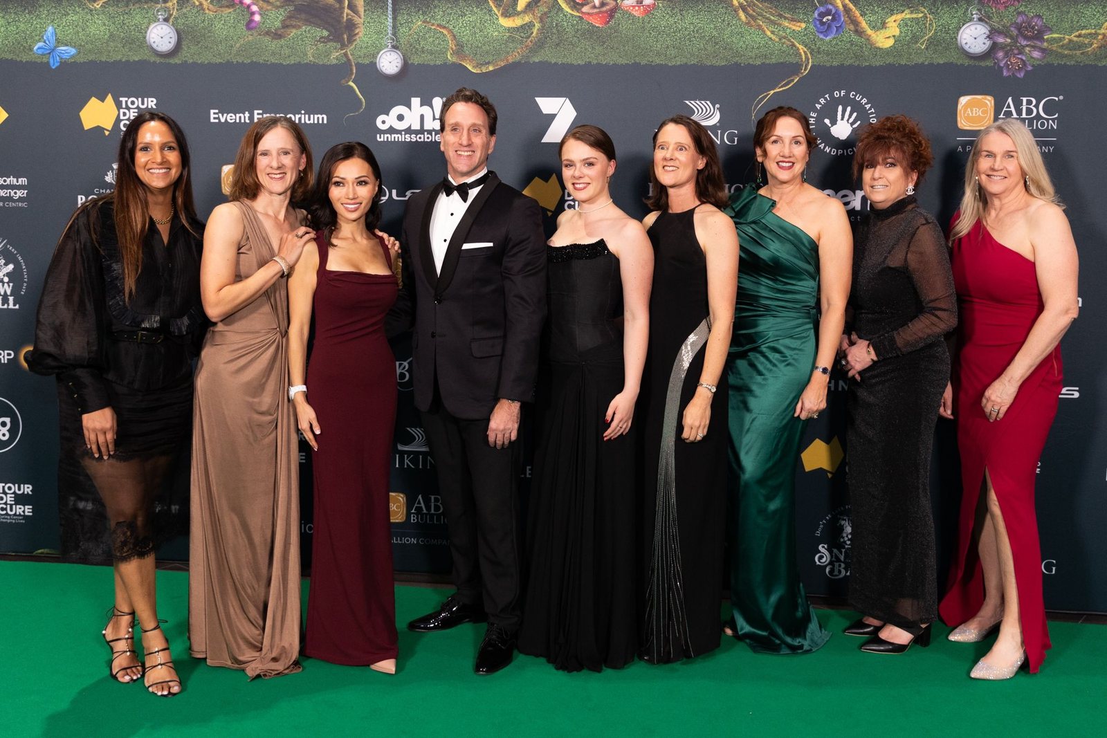 Julie Crawshay with fellow brain cancer carers at the Tour de Cure gala dinner in Sydney, Australia